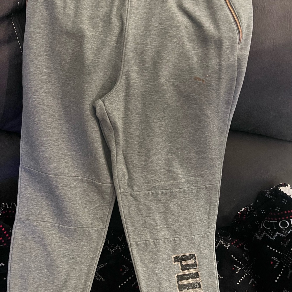 Puma Gray Track Pants with Gold Accents